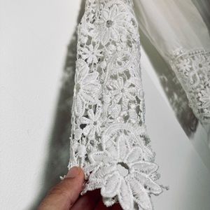 Ivory long sleeve lace and voile blouse- Medium unbranded